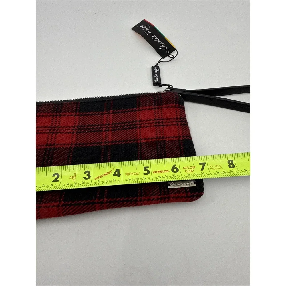 Charlie Paige Black Red Plaid Strap Wristlet Clutch Purse NWT 7x4